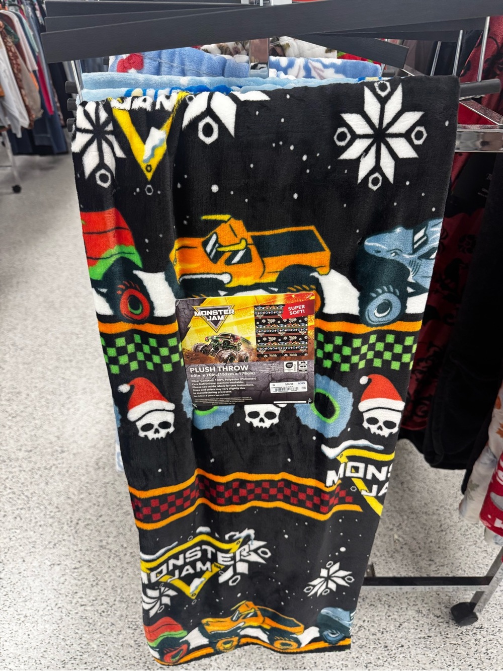NWT Monster Jam Christmas Plush Throw Blanket